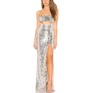 MAJORELLE Carmona Sequin Cut-Out Maxi Dress Silver Medium